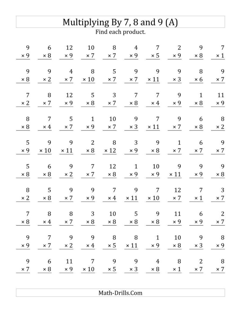 The Multiplying 1 To 127, 8 And 9 (A) Math Worksheet With Printable Multiplication By 8 The Multiplying 1 To 127, 8 And 9 (A) Math Worksheet With Printable Multiplication By 8