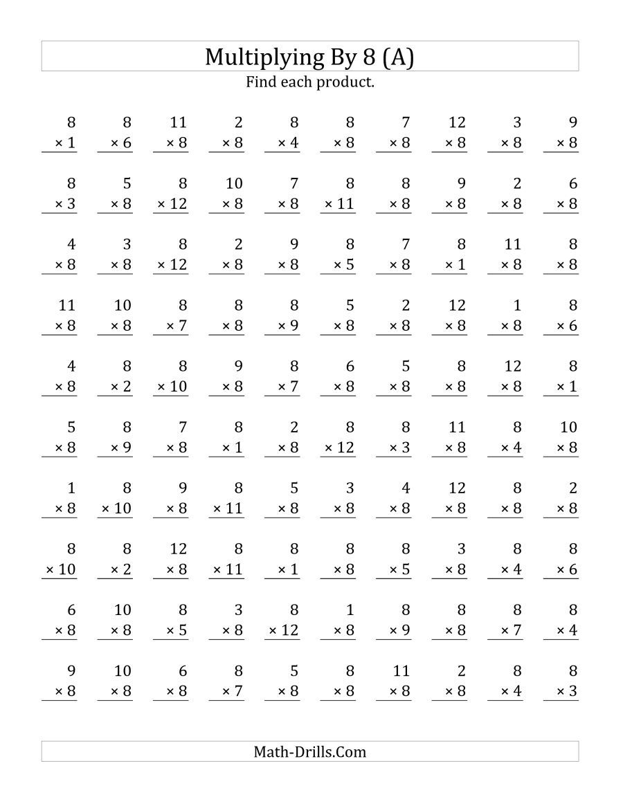 The Multiplying 1 To 128 (A) Math Worksheet From The for Printable Multiplication 8S