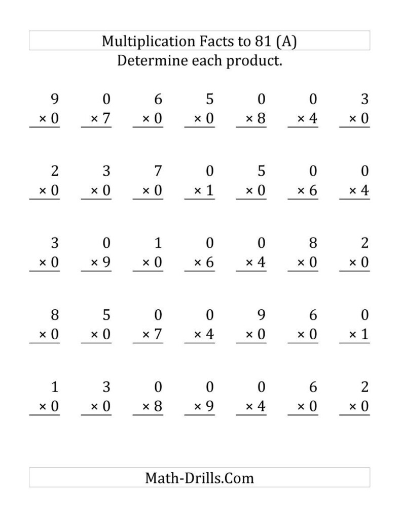 The Multiplying (1 To 9)0 (35 Questions Per Page) (A For Multiplication Printable 0