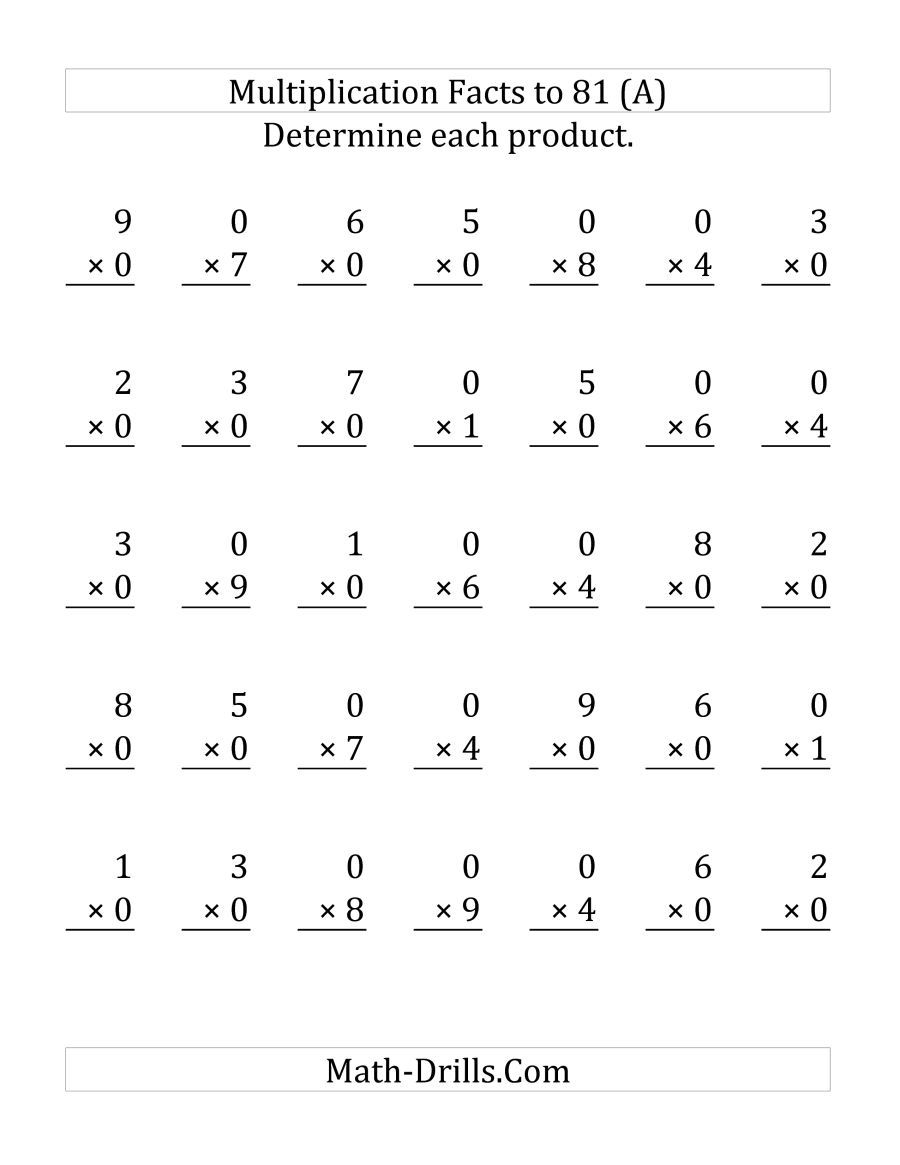 The Multiplying (1 To 9)0 (35 Questions Per Page) (A for Multiplication Printable 0