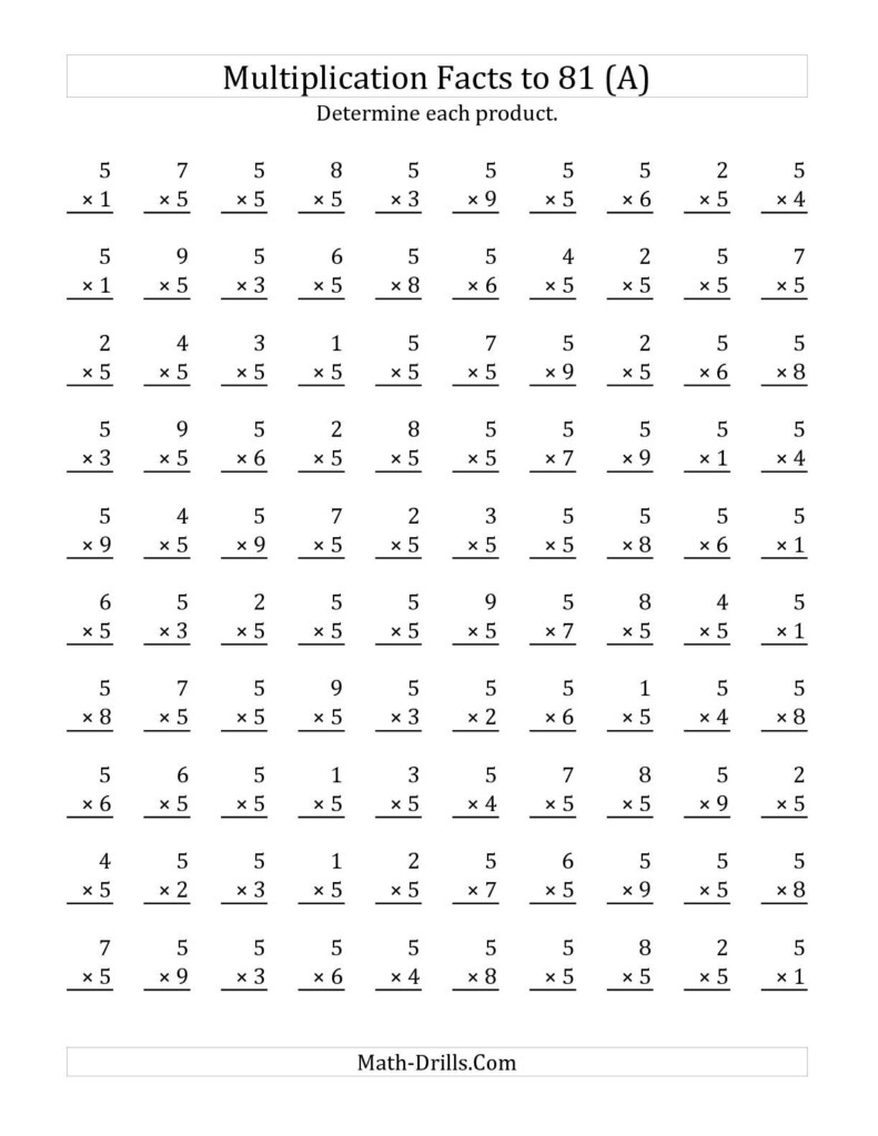 The Multiplying (1 To 9)5 (A) Math Worksheet From The Inside Printable Multiplication Drill Worksheets The Multiplying (1 To 9)5 (A) Math Worksheet From The Inside Printable Multiplication Drill Worksheets
