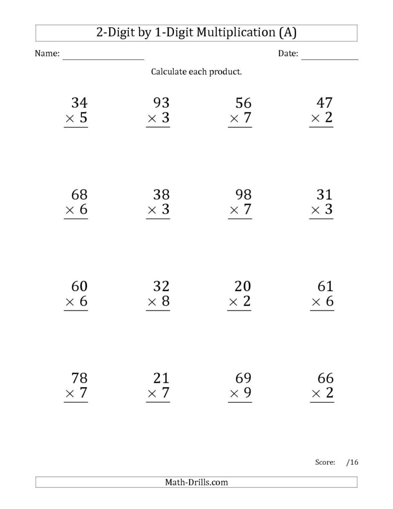 The Multiplying 2 Digit1 Digit Numbers (Large Print) (A For 2 Multiplication Worksheets
