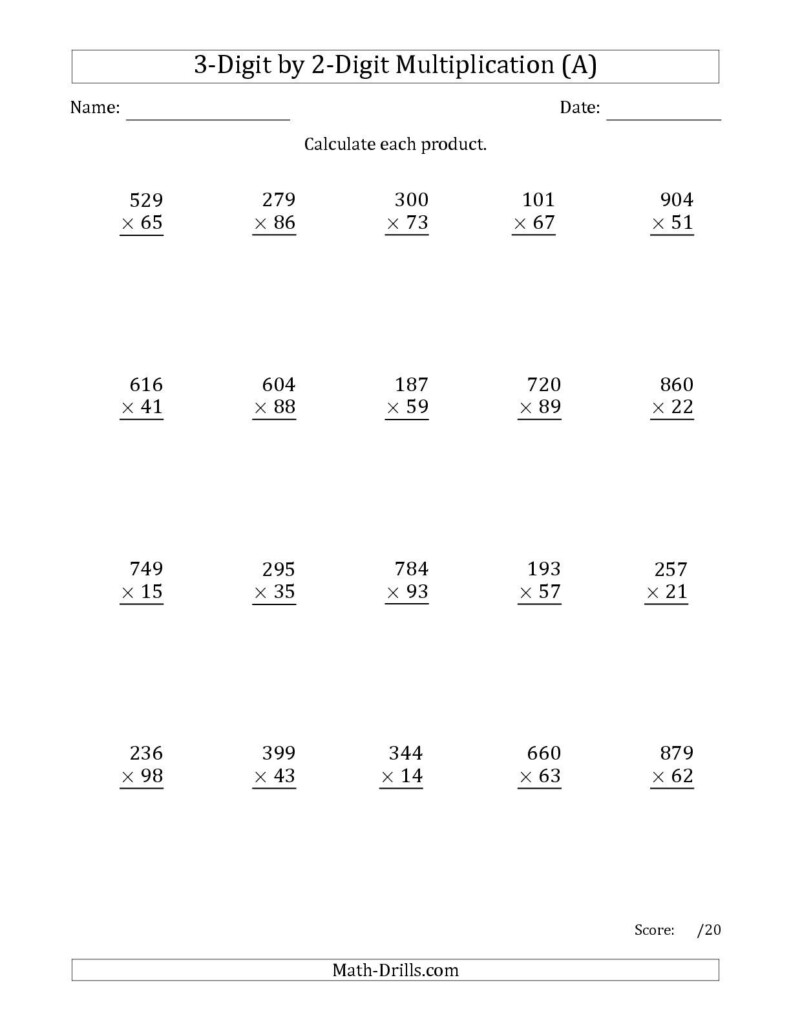 The Multiplying 3 Digit2 Digit Numbers (A) Math Inside Multiplication Worksheets 3 Digit By 2 Digit