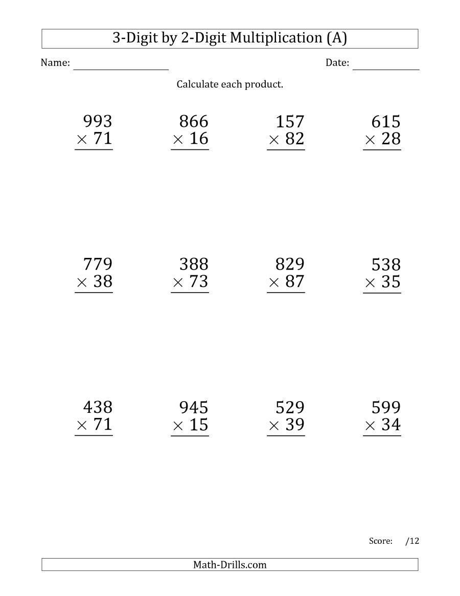 The Multiplying 3-Digit2-Digit Numbers (Large Print) (A throughout Multiplication Worksheets Number 3