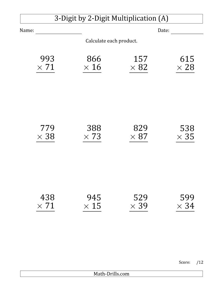 The Multiplying 3-Digit2-Digit Numbers (Large Print) (A throughout Multiplication Worksheets Number 3 The Multiplying 3-Digit2-Digit Numbers (Large Print) (A throughout Multiplication Worksheets Number 3