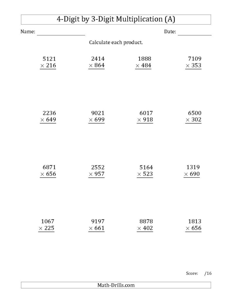 The Multiplying 4-Digit3-Digit Numbers (A) Math pertaining to Multiplication Worksheets Ks2 Year 4