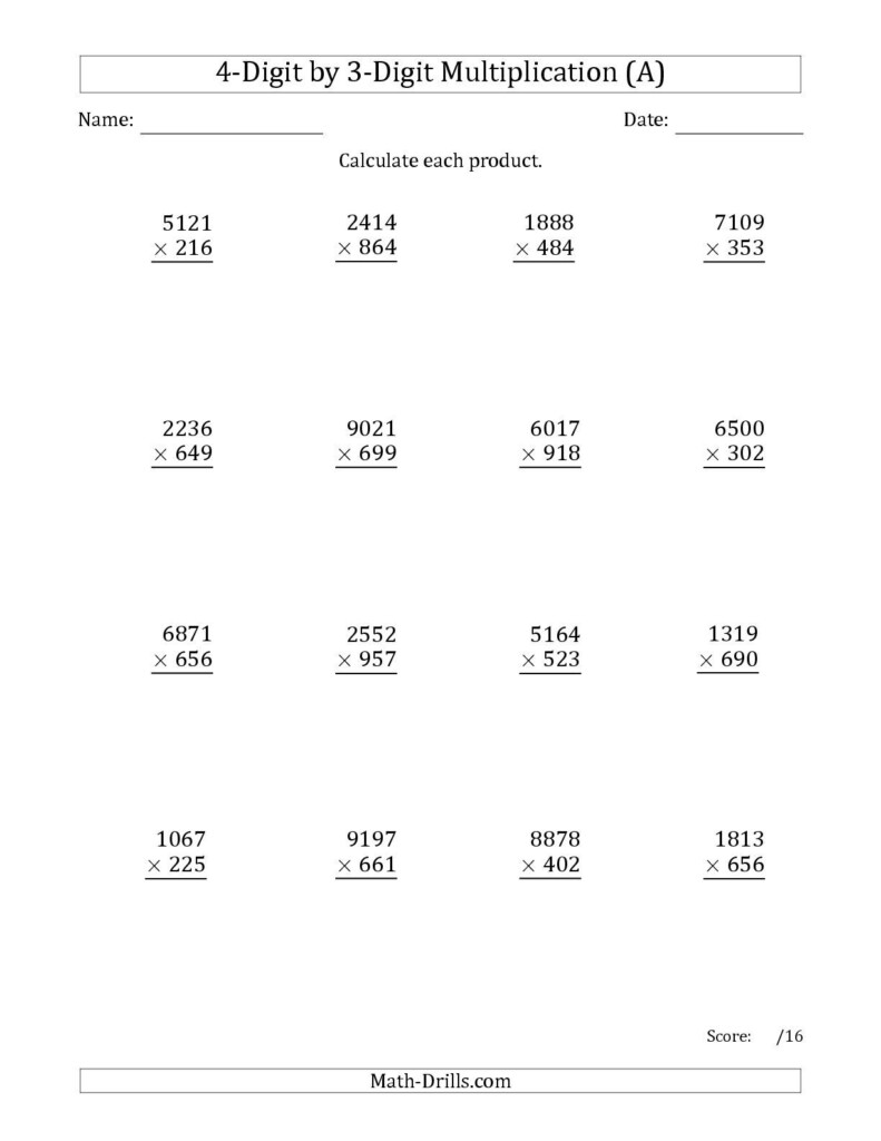 The Multiplying 4-Digit3-Digit Numbers (A) Math pertaining to Multiplication Worksheets Ks2 Year 4