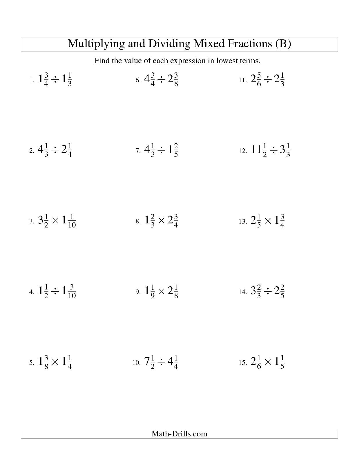 The Multiplying And Dividing Mixed Fractions (B) Math inside Multiplication Worksheets Mixed