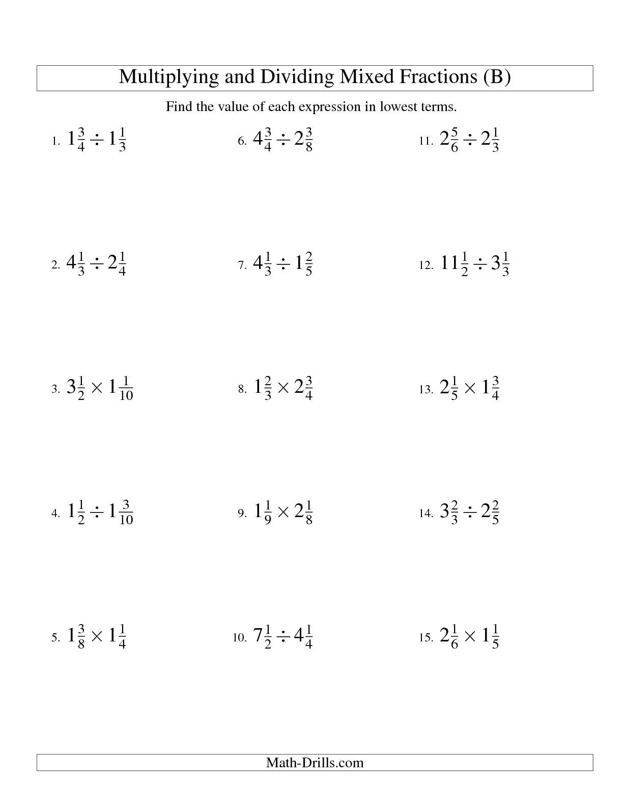The Multiplying And Dividing Mixed Fractions (B) Math inside Multiplication Worksheets Mixed The Multiplying And Dividing Mixed Fractions (B) Math inside Multiplication Worksheets Mixed
