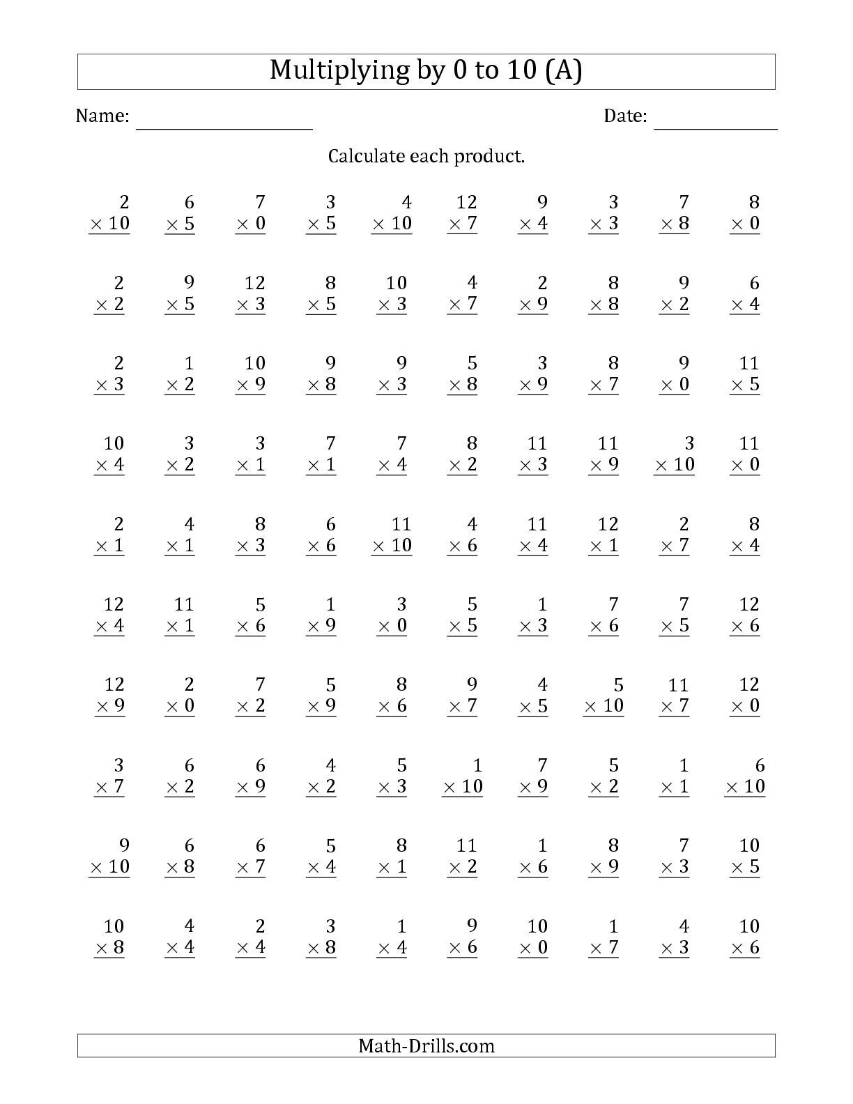 Free Multiplication Worksheets Choose Facts