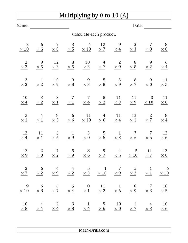 The Multiplyinganchor Facts 0, 1, 2, 3, 4, 5, 6, 7, 8, 9 With Regard To Multiplication Printable 0
