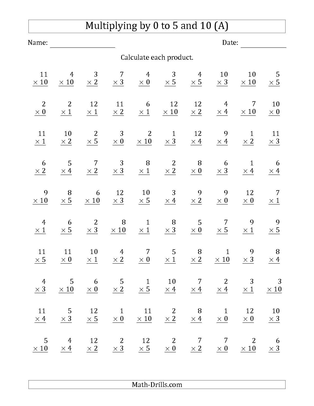 The Multiplyinganchor Facts 0, 1, 2, 3, 4, 5 And 10 intended for Printable Multiplication Worksheet 0 And 1