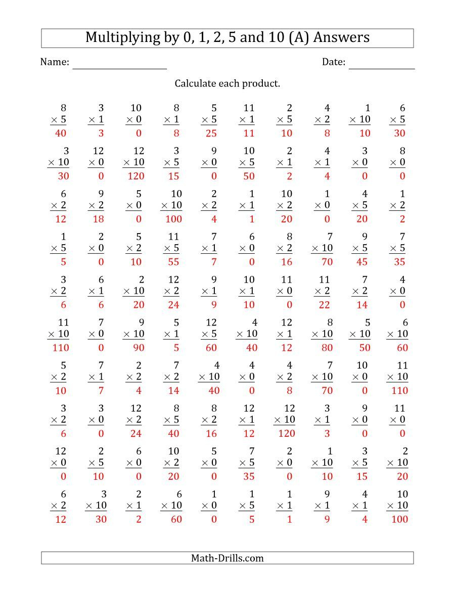 The Multiplyinganchor Facts 0, 1, 2, 5 And 10 (Other regarding Multiplication Worksheets X2 X5 X10