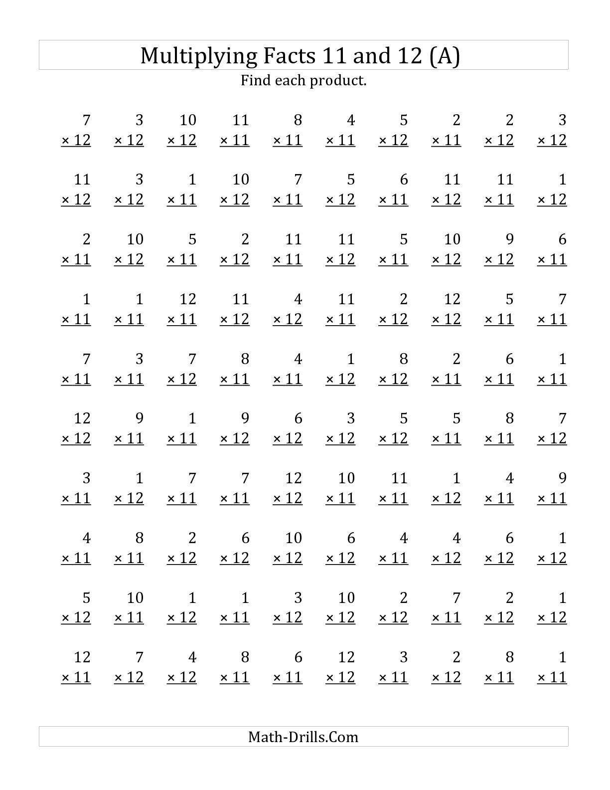 The Multiplyingfacts 11 And 12 (Other Factor 1 To 12) (A for Multiplication Printable 12