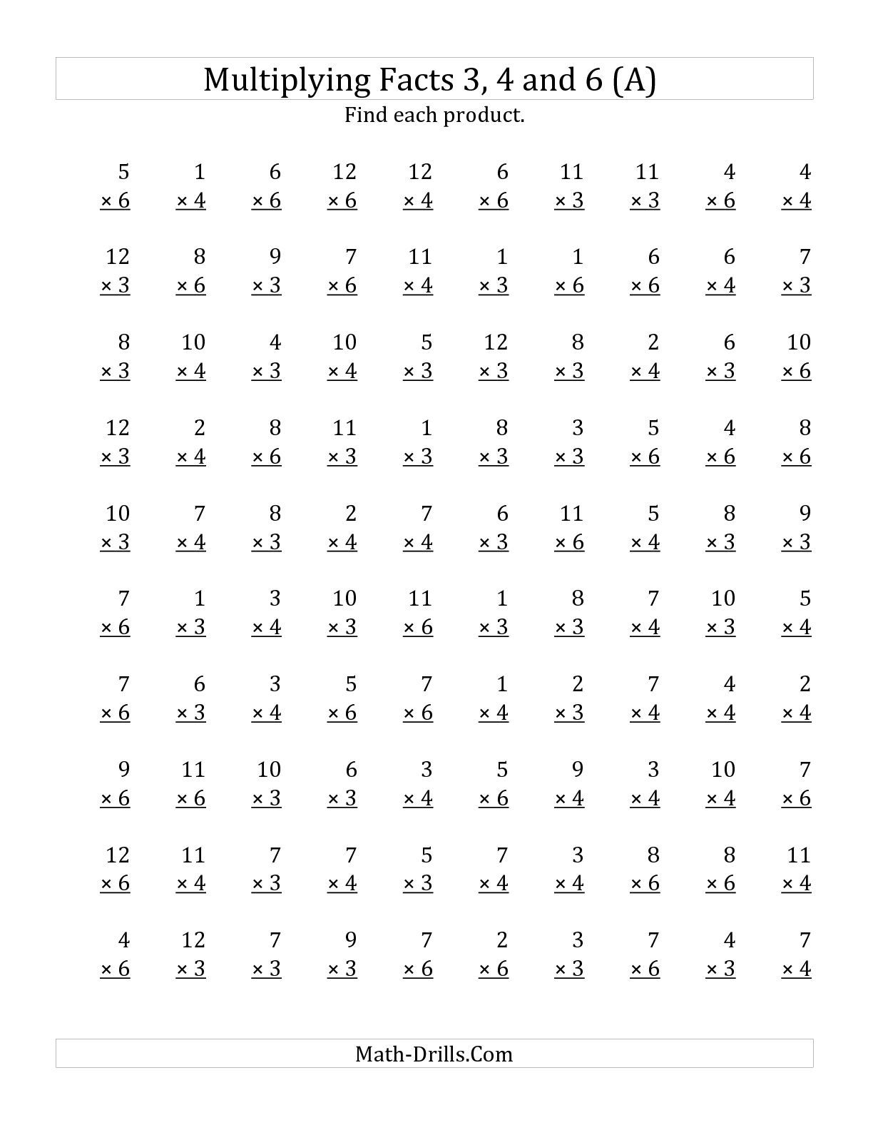 The Multiplyingfacts 3, 4 And 6 (Other Factor 1 To 12 regarding Multiplication Worksheets 4 And 6