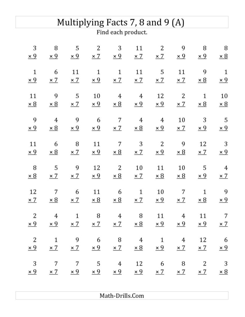 The Multiplyingfacts 7, 8 And 9 (Other Factor 1 To 12 For Printable Multiplication 8S The Multiplyingfacts 7, 8 And 9 (Other Factor 1 To 12 For Printable Multiplication 8S