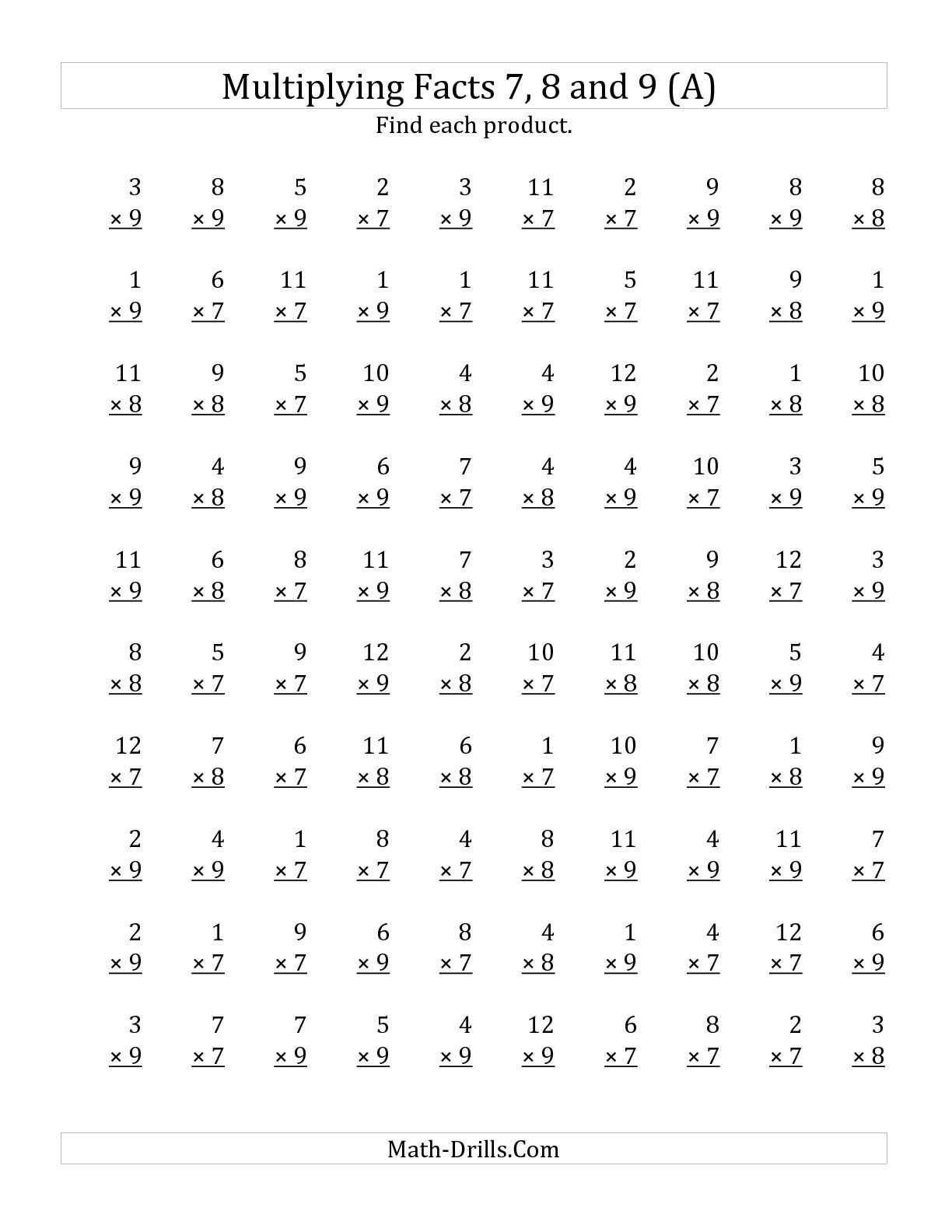Multiplication Facts 8s Worksheets