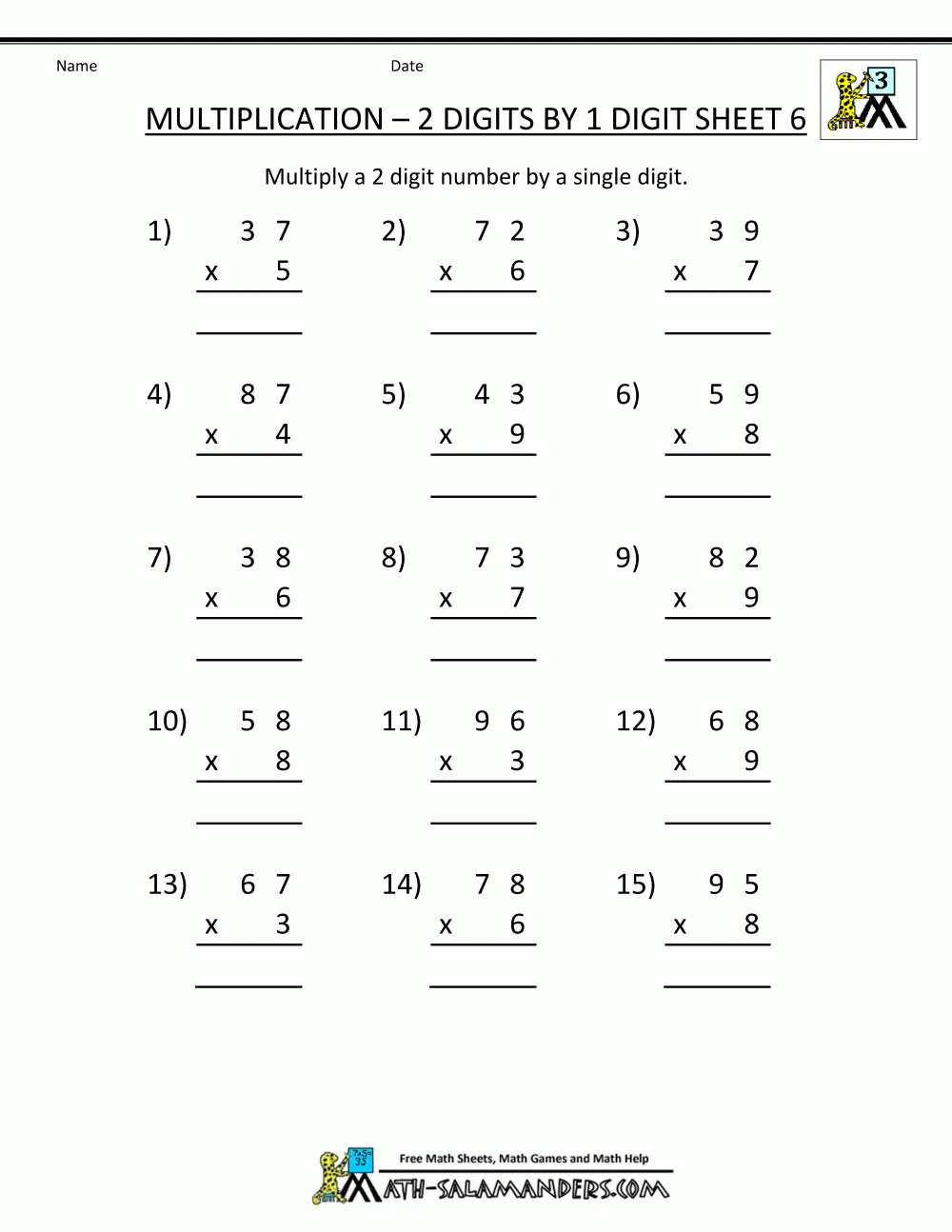 Third Grade Math Worksheets Multiplication 2 Digits1 within Printable Multiplication Worksheets Grade 6