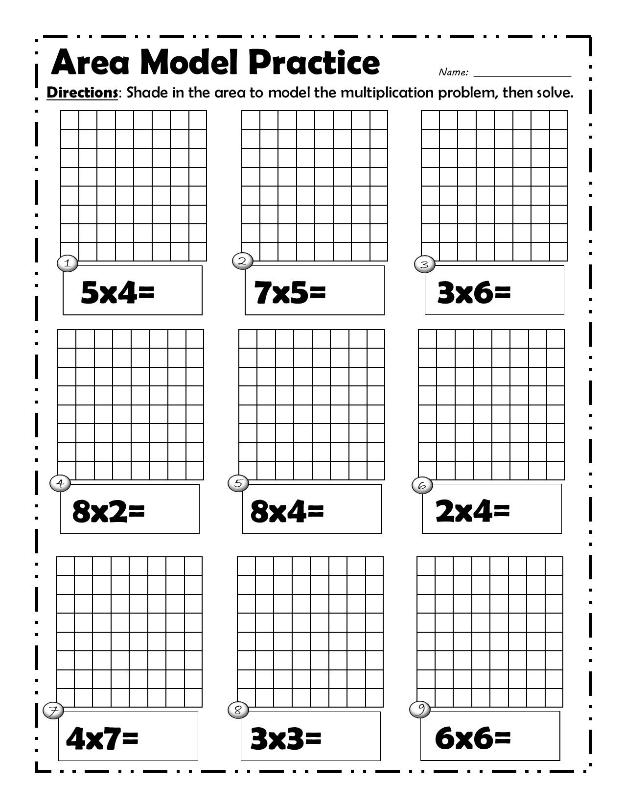 Area Model Multiplication Word Problems Worksheet