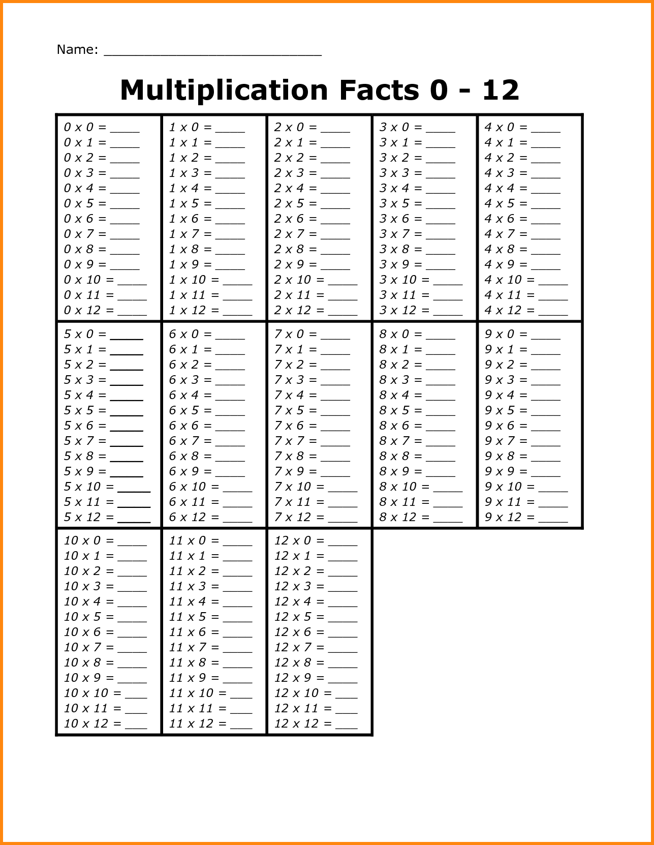Time Table Worksheet Print Out | Printable Worksheets And intended for Printable Multiplication List 1-12