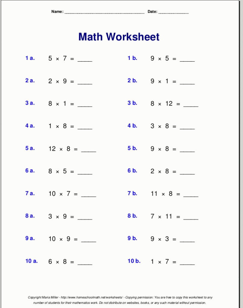 Times Multiplication Worksheets 1 2 3 4 5 Table 6 7 8 9 In Multiplication Worksheets 7 8 9