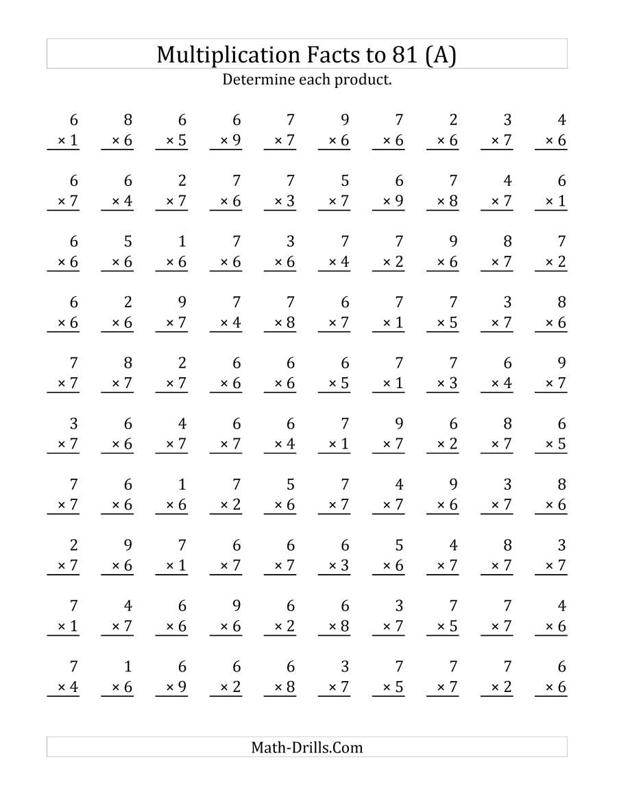 Times Multiplication Worksheets 1 2 3 4 5 Table 6 7 8 9 in Multiplication Worksheets 7S And 8S