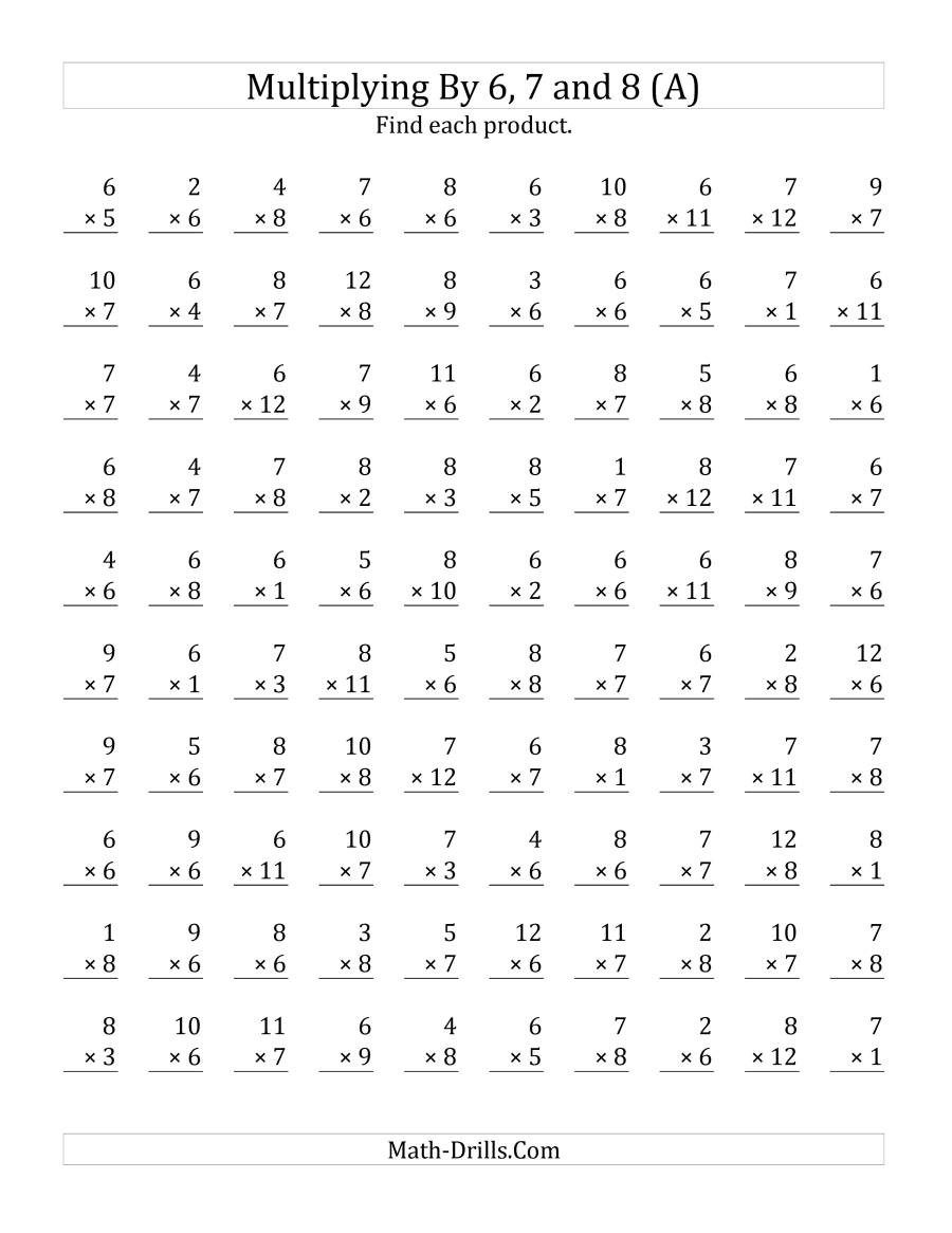 Times Multiplication Worksheets 1 2 3 4 5 Table 6 7 8 9 pertaining to Multiplication Worksheets 6 7 8