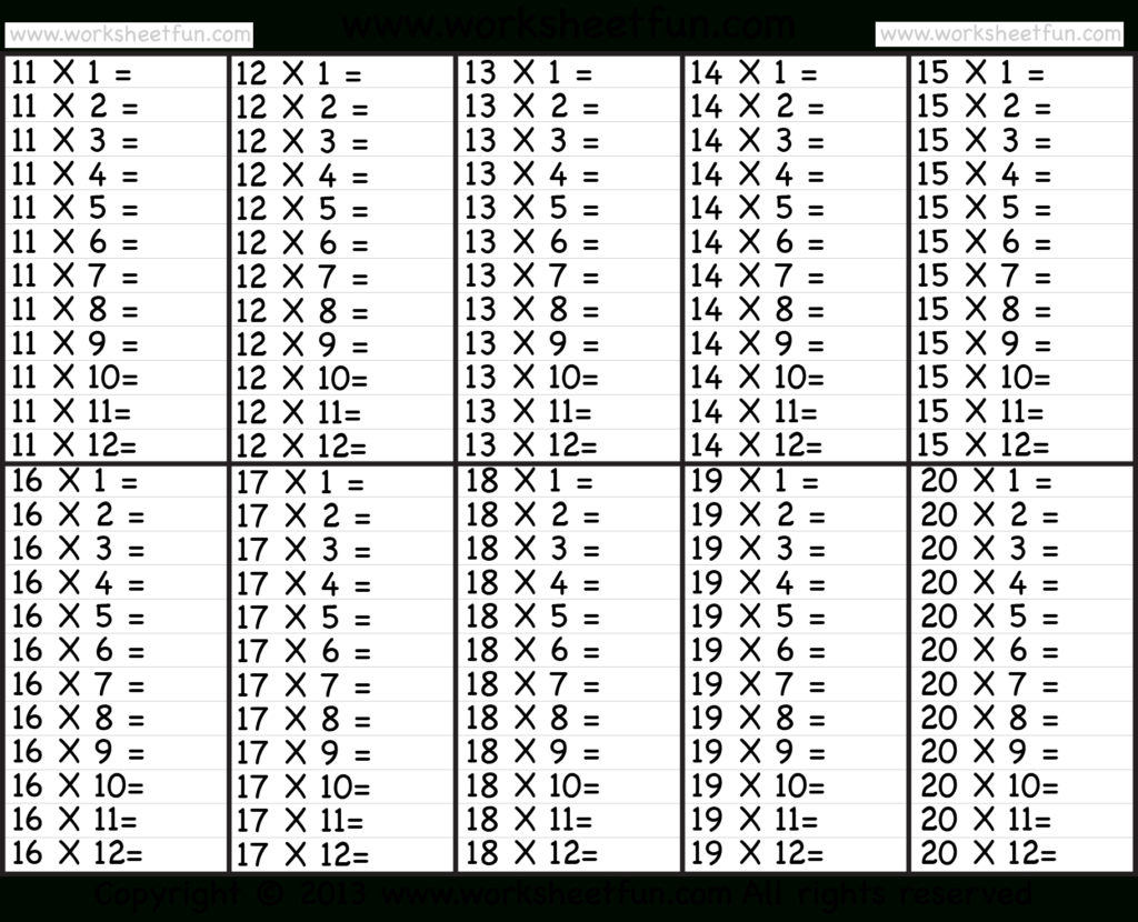 Times Table – 2 12 Worksheets – 1, 2, 3, 4, 5, 6, 7, 8, 9 Pertaining To Printable Multiplication Table 1 20 Pdf