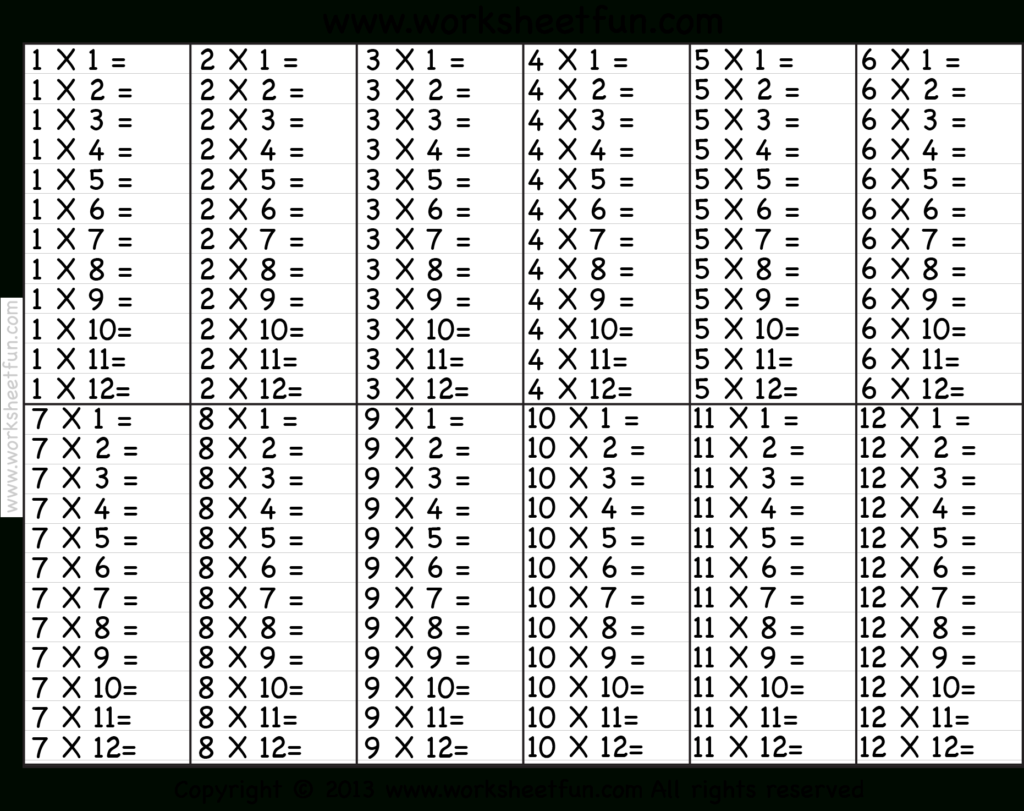 Times Table – 2 12 Worksheets – 1, 2, 3, 4, 5, 6, 7, 8, 9 Regarding Printable Multiplication Table Worksheets
