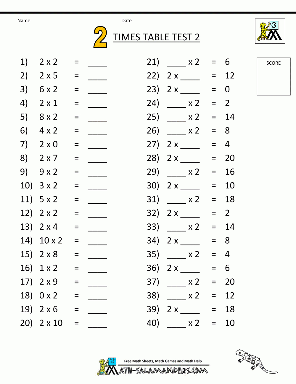 Times Table Tests - 2 3 4 5 10 Times Tables for Multiplication Worksheets Ks1