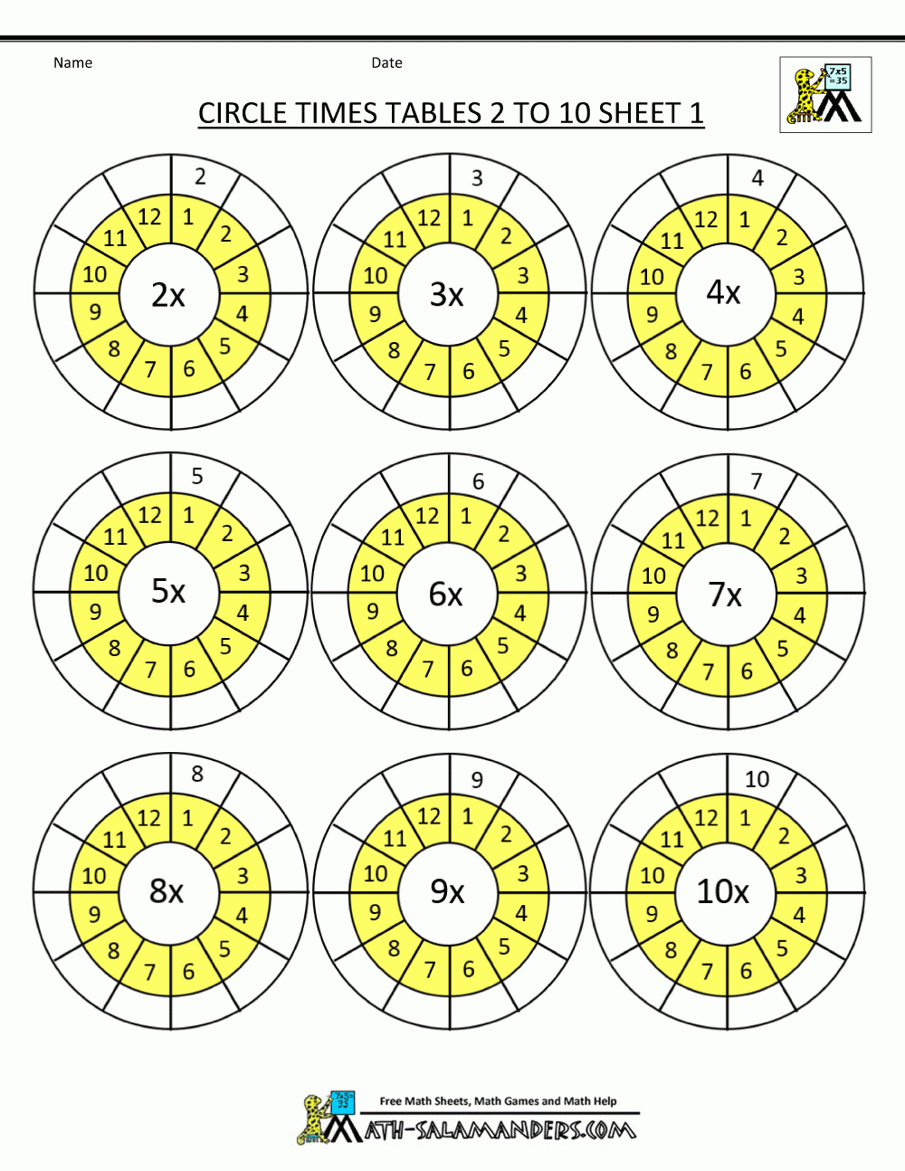 Times Table Worksheet Circles 1 To 12 Times Tables in Multiplication Worksheets Elementary