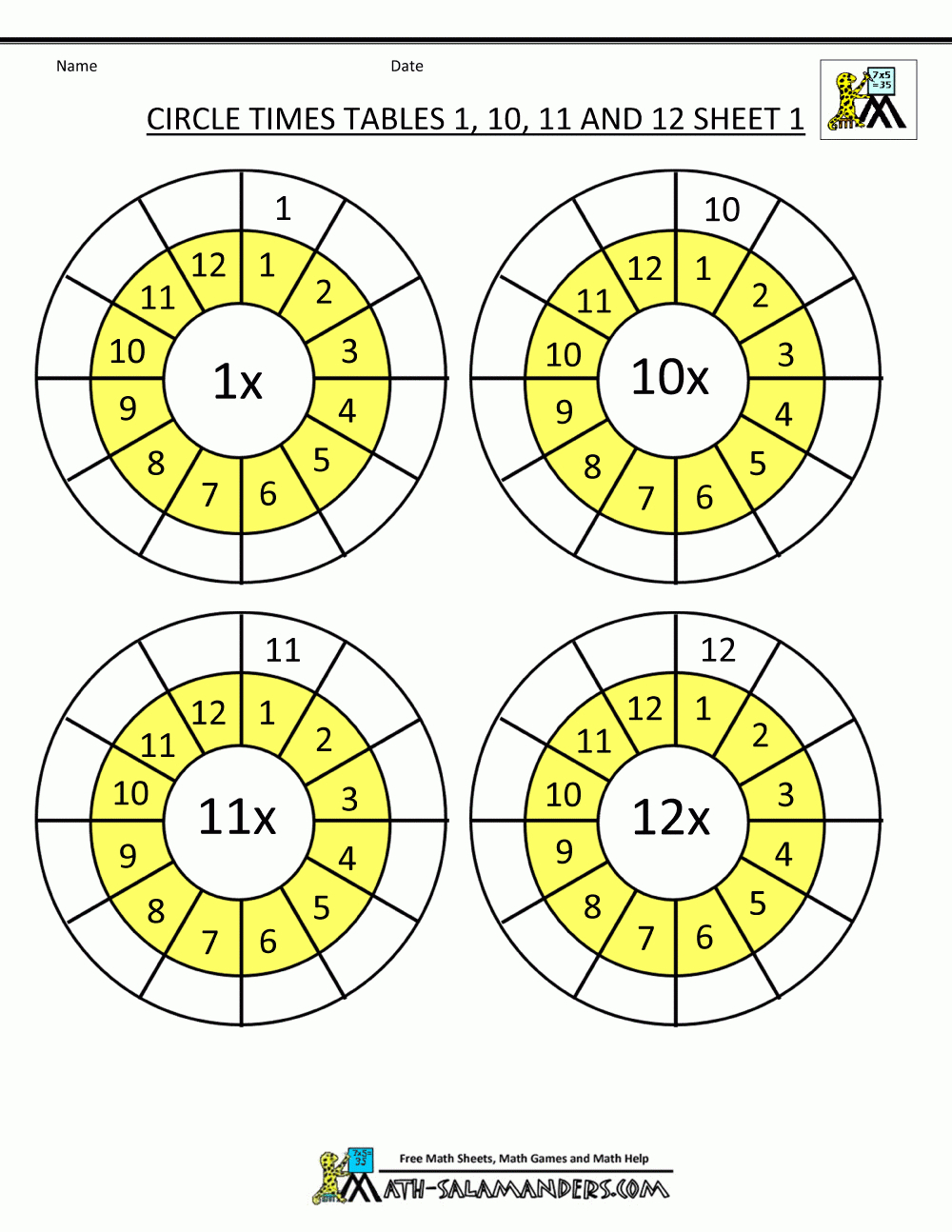 Times Table Worksheet Circles 1 To 12 Times Tables inside Multiplication Worksheets X10