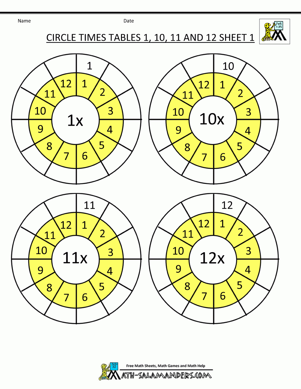 Times Table Worksheet Circles 1 To 12 Times Tables throughout Multiplication X10 Worksheets