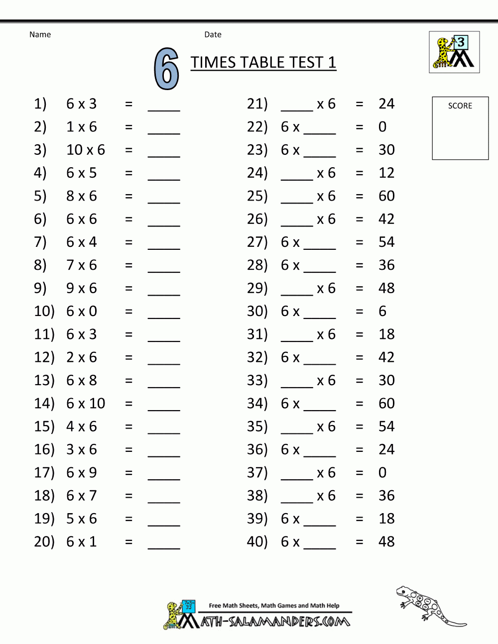 Times Tables Tests - 6 7 8 9 11 12 Times Tables with Multiplication Worksheets 7-12