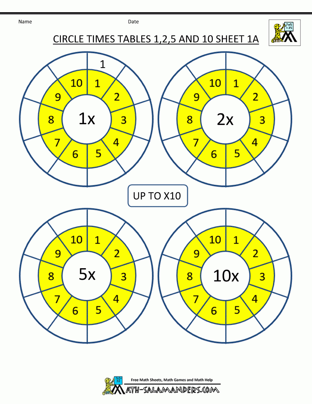 Times Tables Worksheets Circles 1 To 10 Times Tables within Printable Multiplication Table 1-10 Pdf
