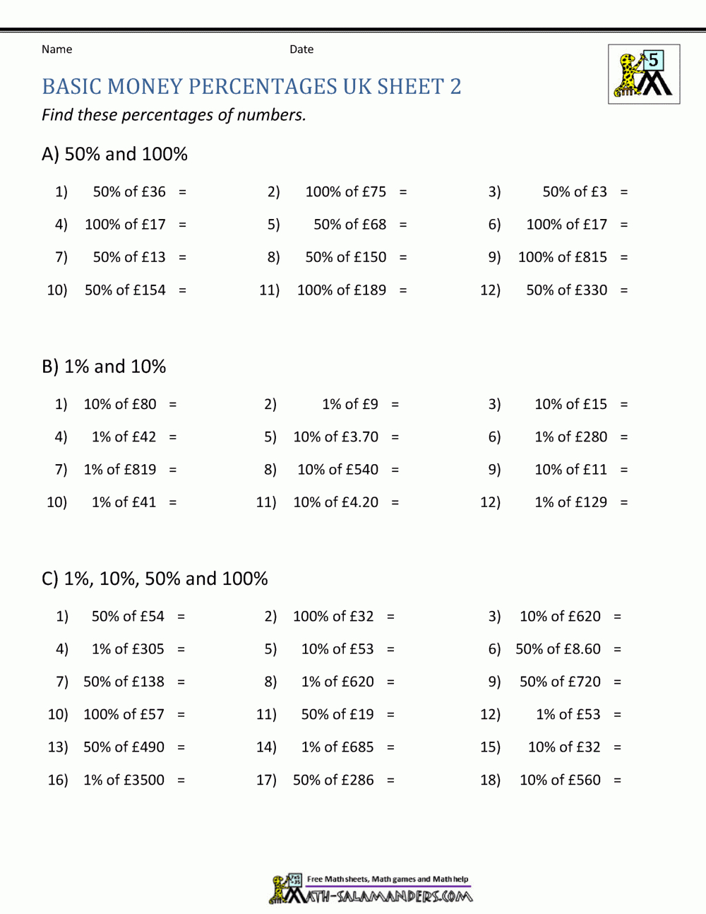 Uk Percentage Worksheets with Multiplication Worksheets Uk
