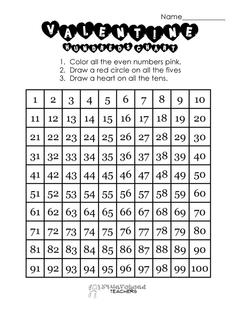 Valentine's Hundreds Chart (For Upper And Lower Grades Throughout Printable Multiplication Hundreds Chart