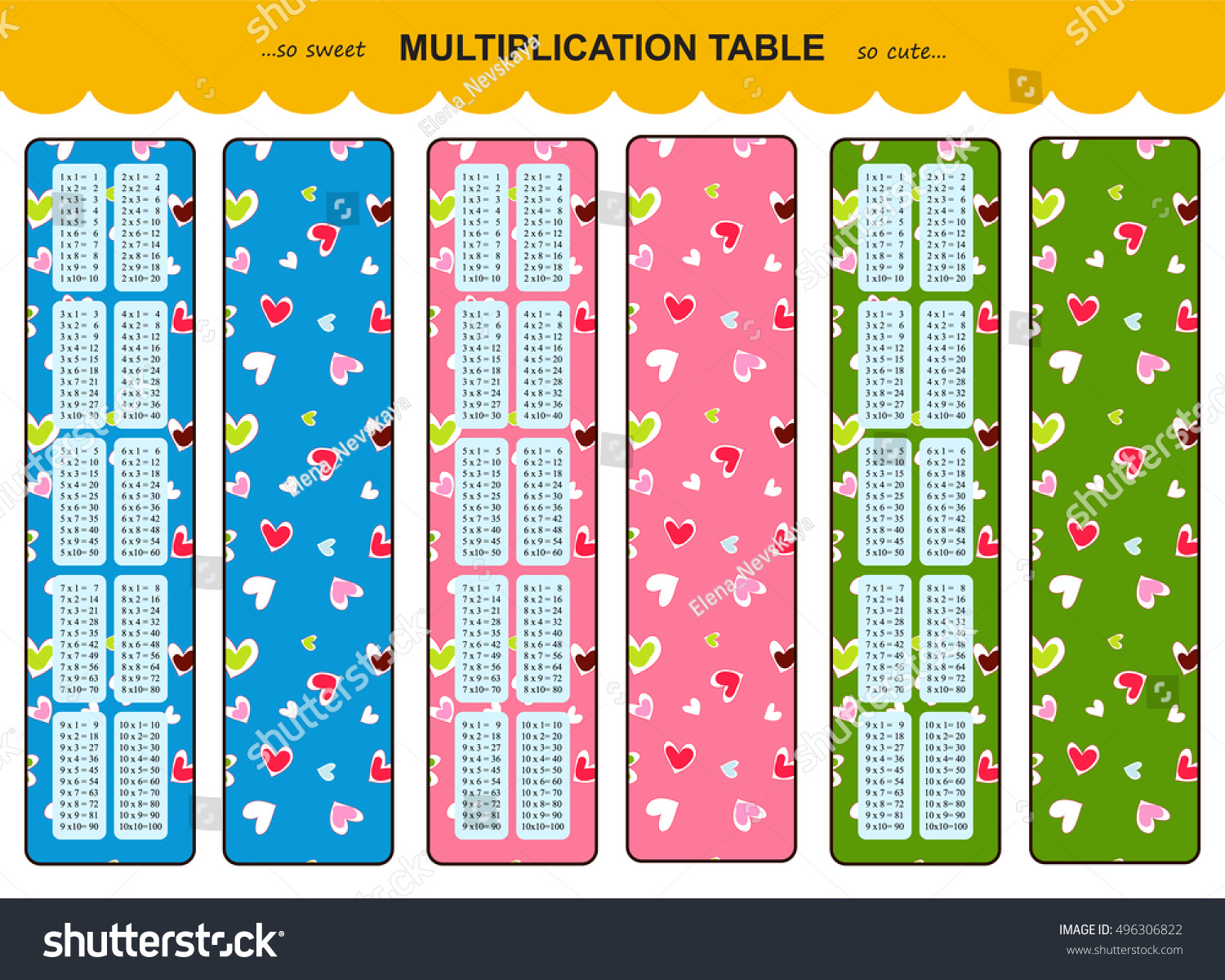 Vector Multiplication Table Printable Bookmarks Stickers for Printable Multiplication Bookmarks