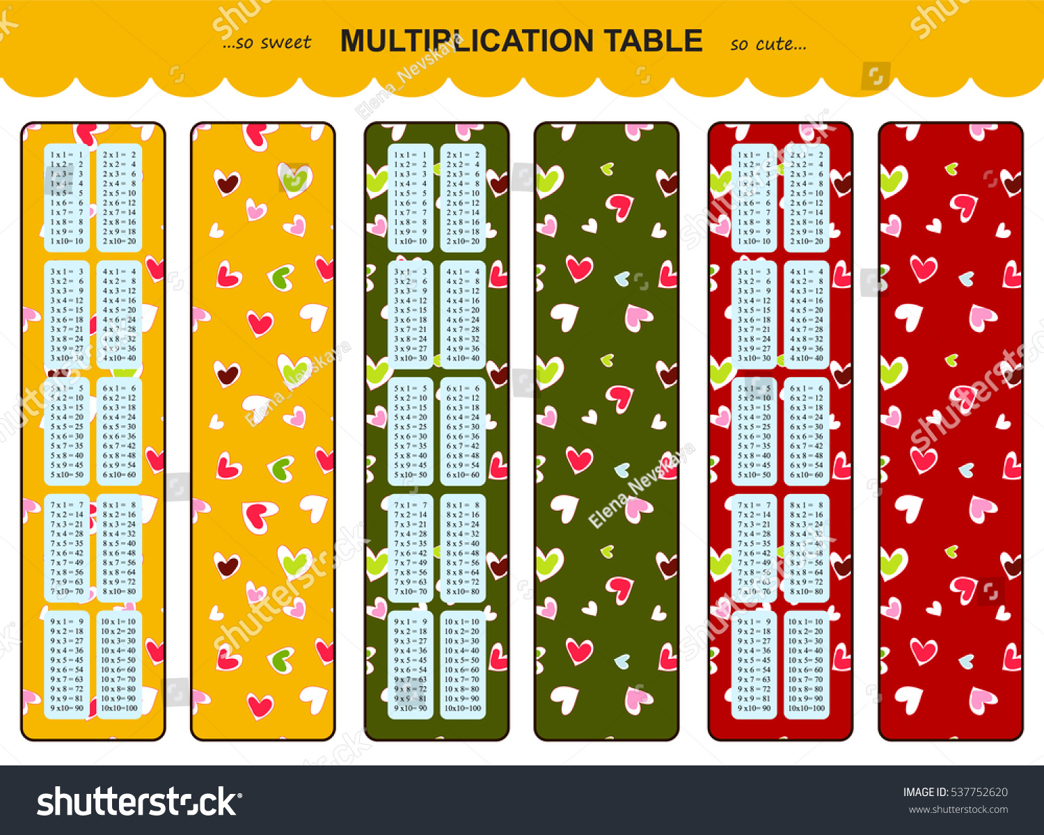 Vector Multiplication Table Printable Bookmarks Stickers with regard to Printable Multiplication Bookmarks