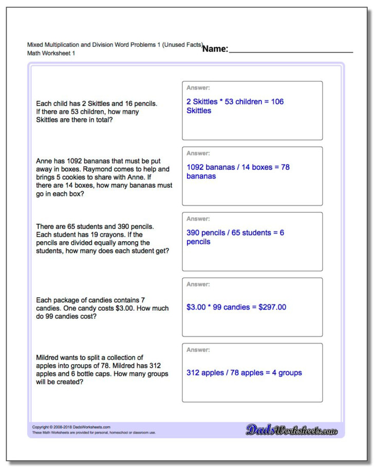 Worksheets Multiplication And Division Word Problems