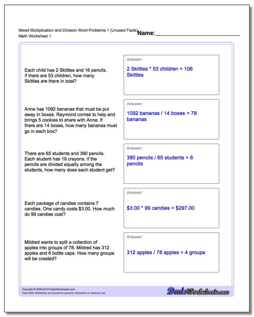 Word Problems regarding Worksheets Multiplication And Division Word Problems