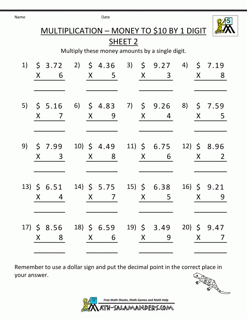 multiplication practice sheets for 5th grade