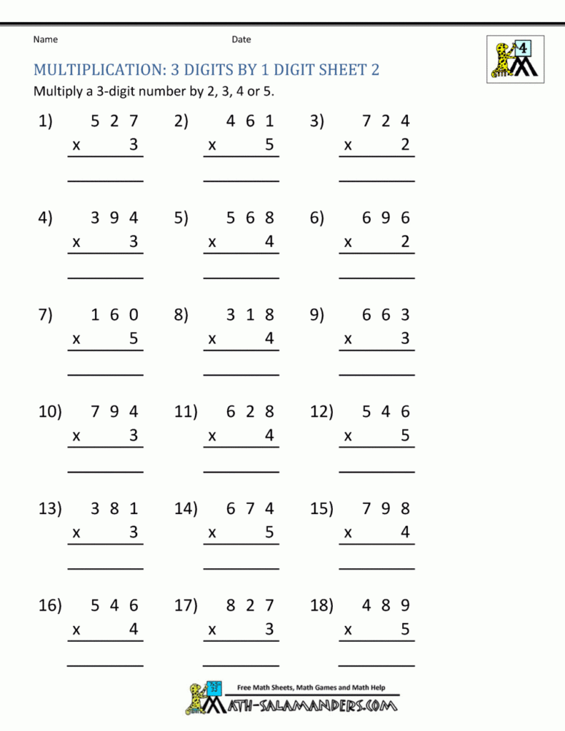 Worksheet Ideas ~ Freeth Grade Math Worksheets Throughout Multiplication Worksheets Large Numbers