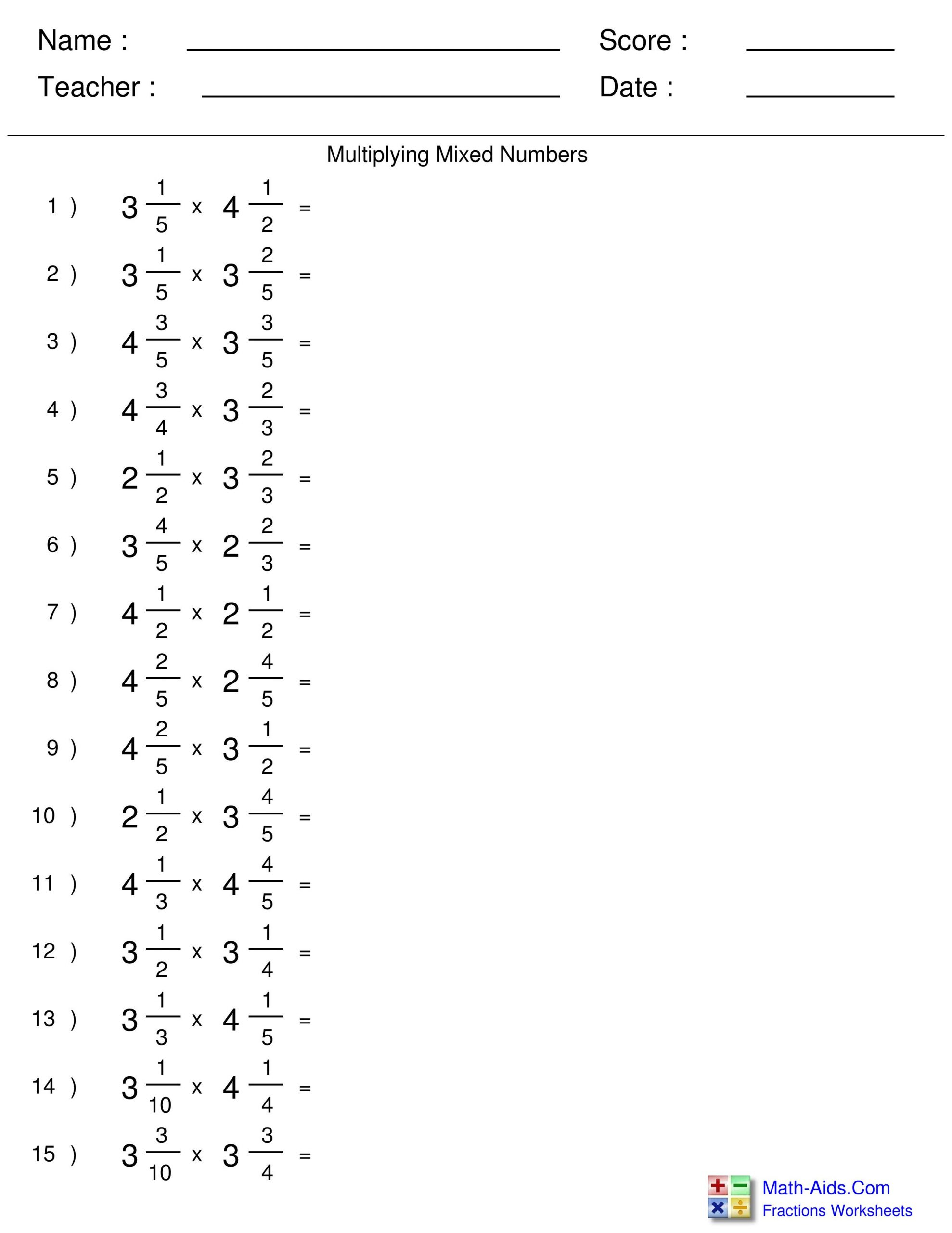  Worksheets Multiplication Of Fractions PrintableMultiplication