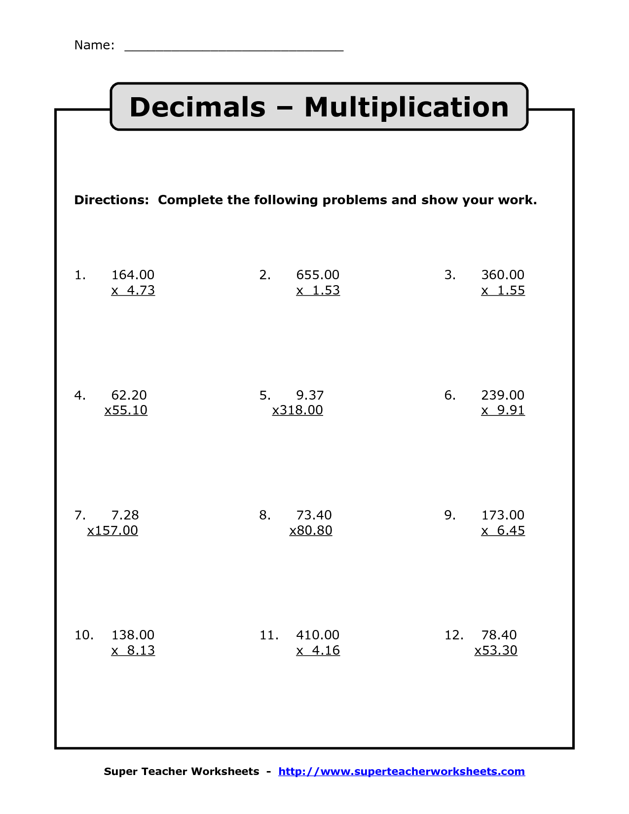 Worksheet Ideas ~ Multiplying And Dividing Decimals Lessons within Worksheets Multiplication Decimals