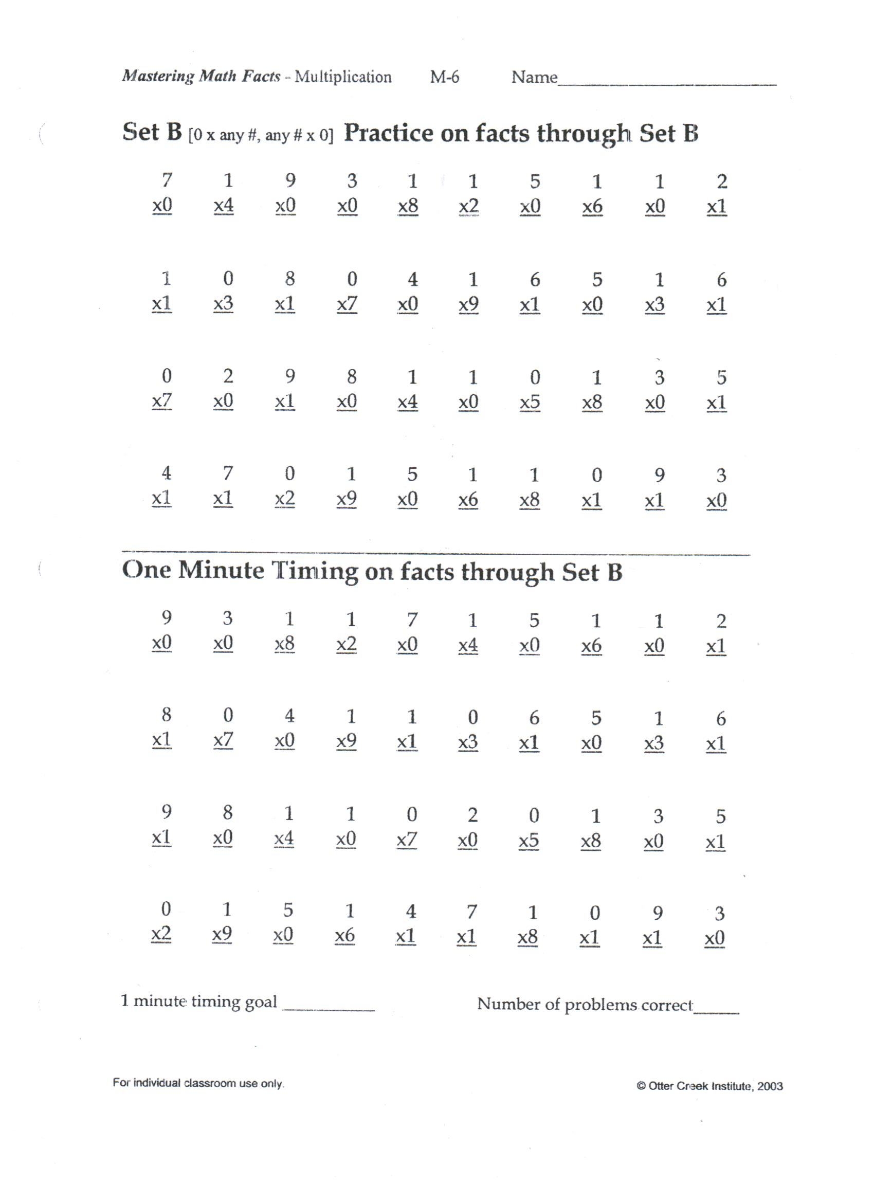 Worksheet On Math Facts | Printable Worksheets And regarding Printable Multiplication Drills Timed