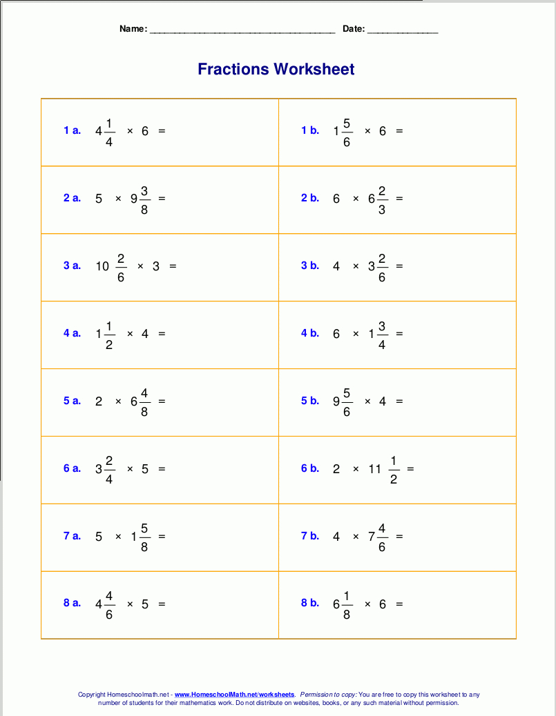 Worksheets For Fraction Multiplication in Multiplication Worksheets 6Th Grade Pdf