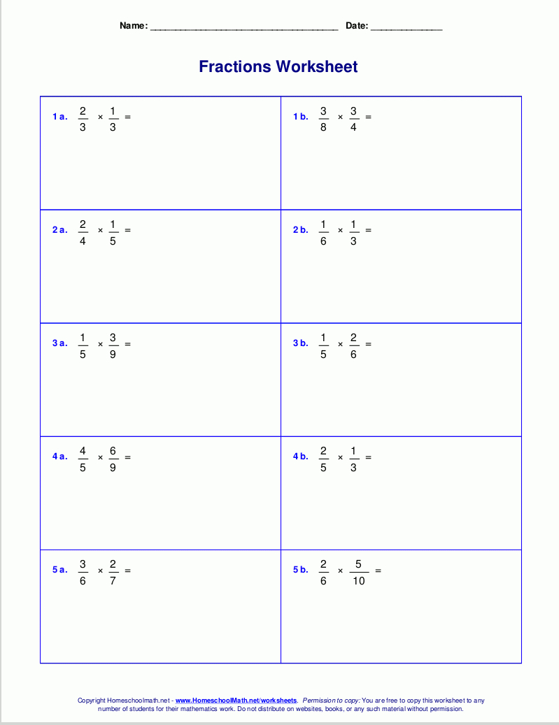 Worksheets For Fraction Multiplication in Printable Multiplication Of Fractions