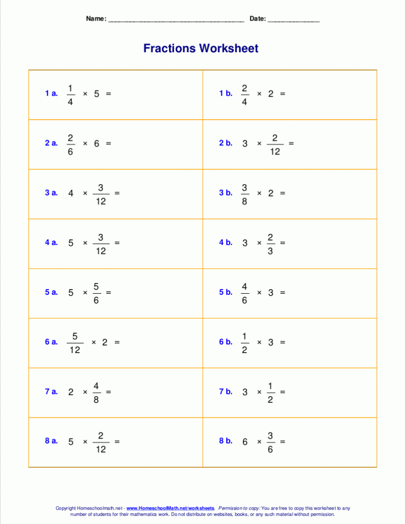Worksheets For Fraction Multiplication Throughout Worksheets Multiplication Of Fractions