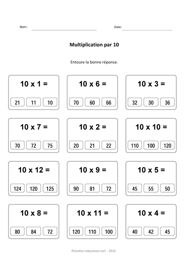 X10 Tables De Multiplication Multiplier Par 10 Quiz In Multiplication X10 Worksheets